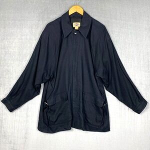 Vtg Basco Jacket Mens L Navy Linen Blend Oversized Utility Field Hong Kong Made